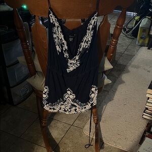 Arden B Black Camisole with White Embroidery